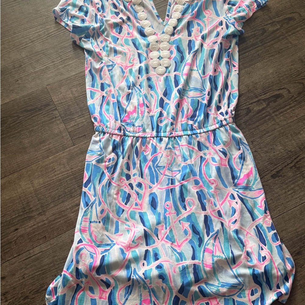 Lilly Pulitzer Blue and Pink Dress Romper. Very complimentary M